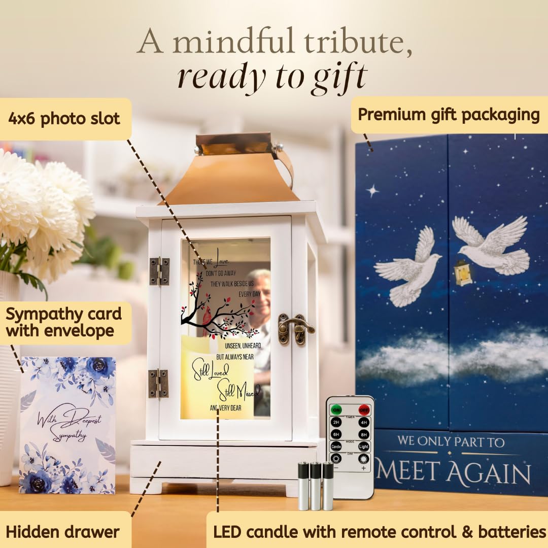 Memorial Lantern with Photo Frame & Keepsake Drawer | Sympathy Gifts for Loss of Loved One, Dad, Husband | Bereavement Memorial Gifts | LED Candle with Timer | Remembrance Gift for Loss by STILLWIND