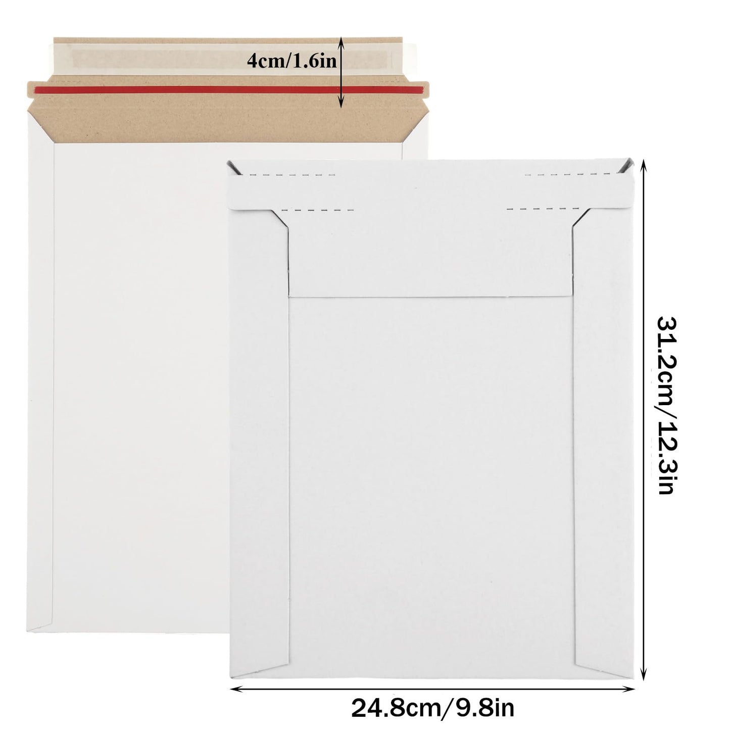FVIEXE 100 Pack 9.5x12 Inch Rigid Mailers, Self Seal Photo Document Mailer Cardboard Mailing Envelopes Stay Flat Mailers for CD, Photos, Document, Pictures, Papers, Files, White
