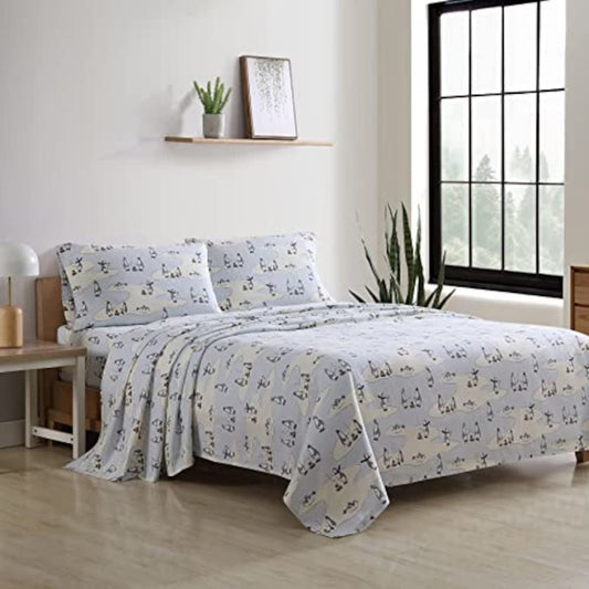 Eddie Bauer - Flannel Sheets KingSize, Anti-Pilling & Wrinkle Resistant Cotton, Touchably Soft for All-Season Comfort - Bed Sheets with Matching Pillowcase & Fitted Sheet (Skating Penguin)