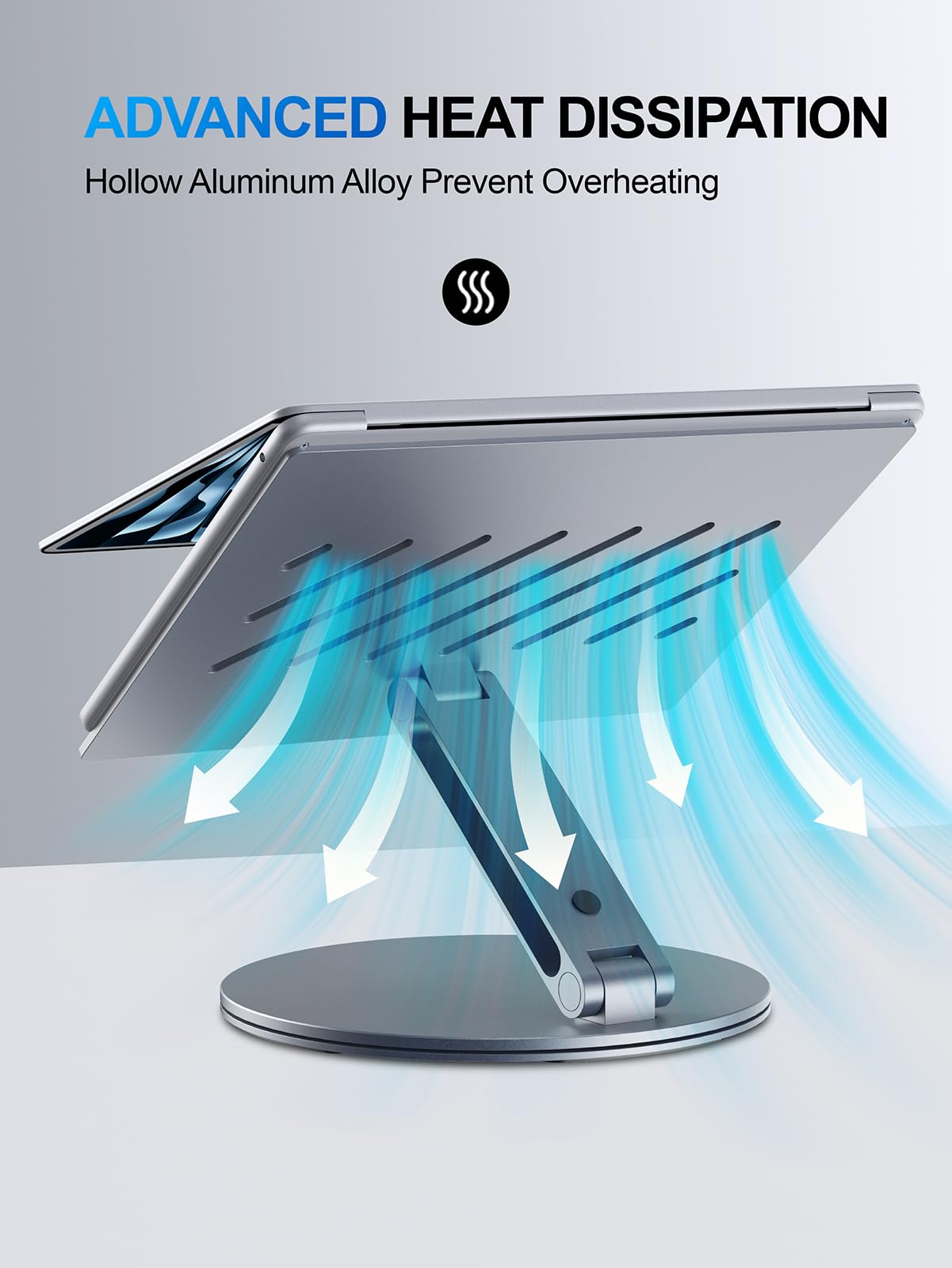 YICOSUN Laptop Stand for Desk, 360° Rotating Height Adjustable Computer Stand, Ergonomic Aluminum Laptop Riser with Ventilated Cooling, Foldable for 10-16 inch MacBook Pro Air Neo Dell HP - Gray