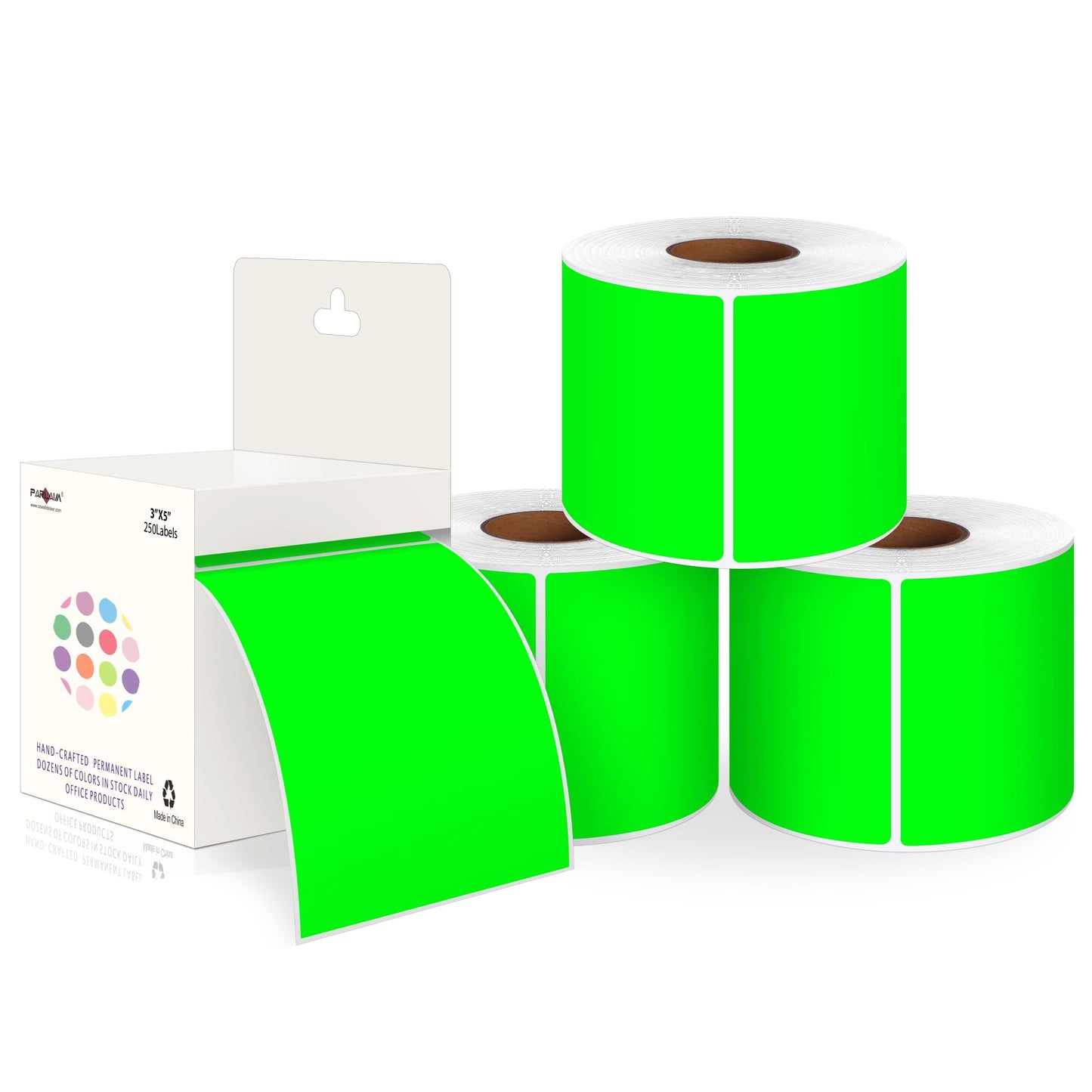 PARLAIM 3 X 5 Inch 4Rolls/1000 Per Roll Rectangle Inventory Color Coding Labels,Roll Square Label Stickers for Home (Fluorescent Green)