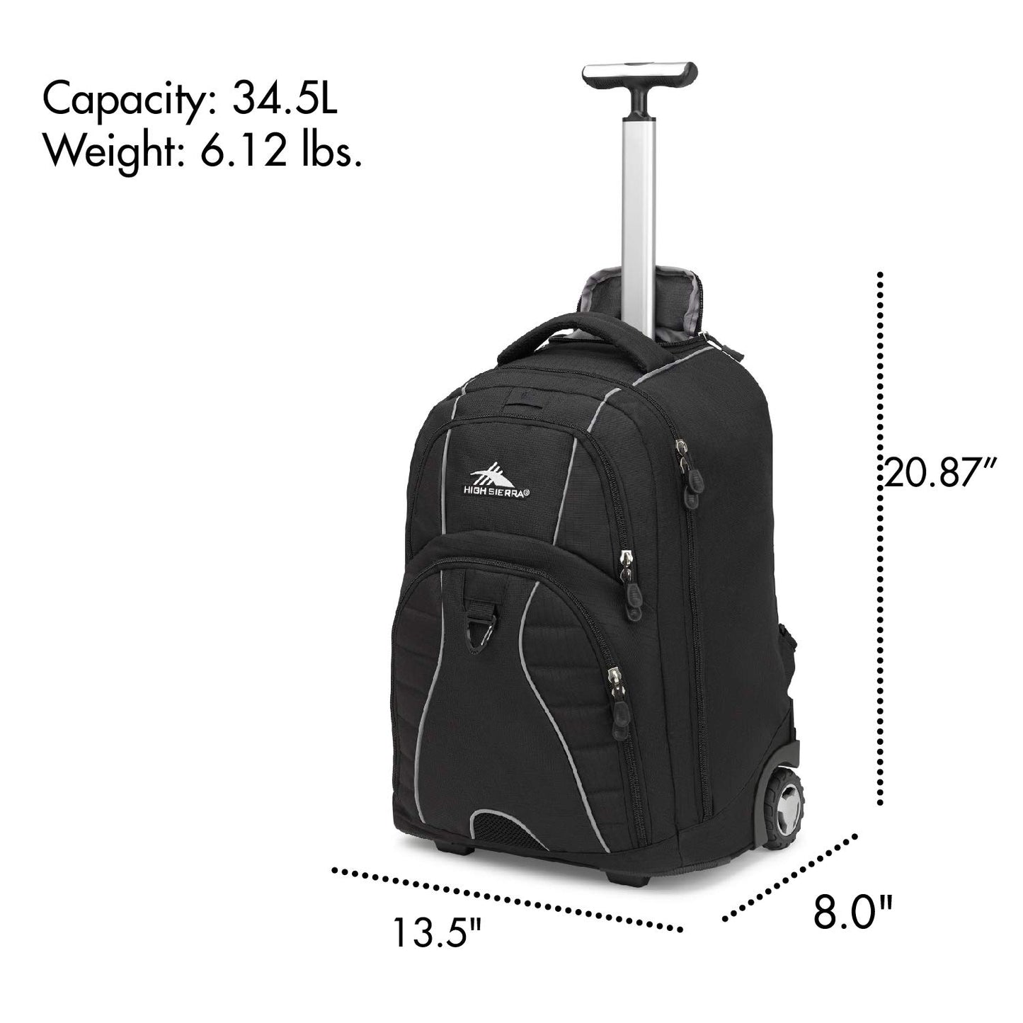 High Sierra Freewheel Wheeled Laptop Backpack, Black, One Size
