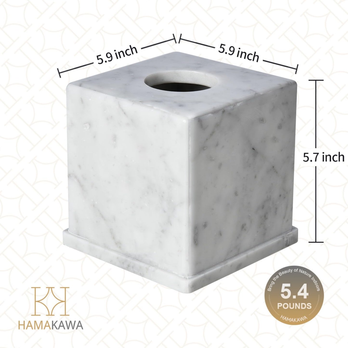 HAMAKAWA Natural Marble Tissue Box Cover, Carrara White Tissue Organizer 6 X 6 X 5.7 Inch, Heavy Stone Decorative Box, Square Tissue Box Holder for Home Decor, Kitchen, Bathroom