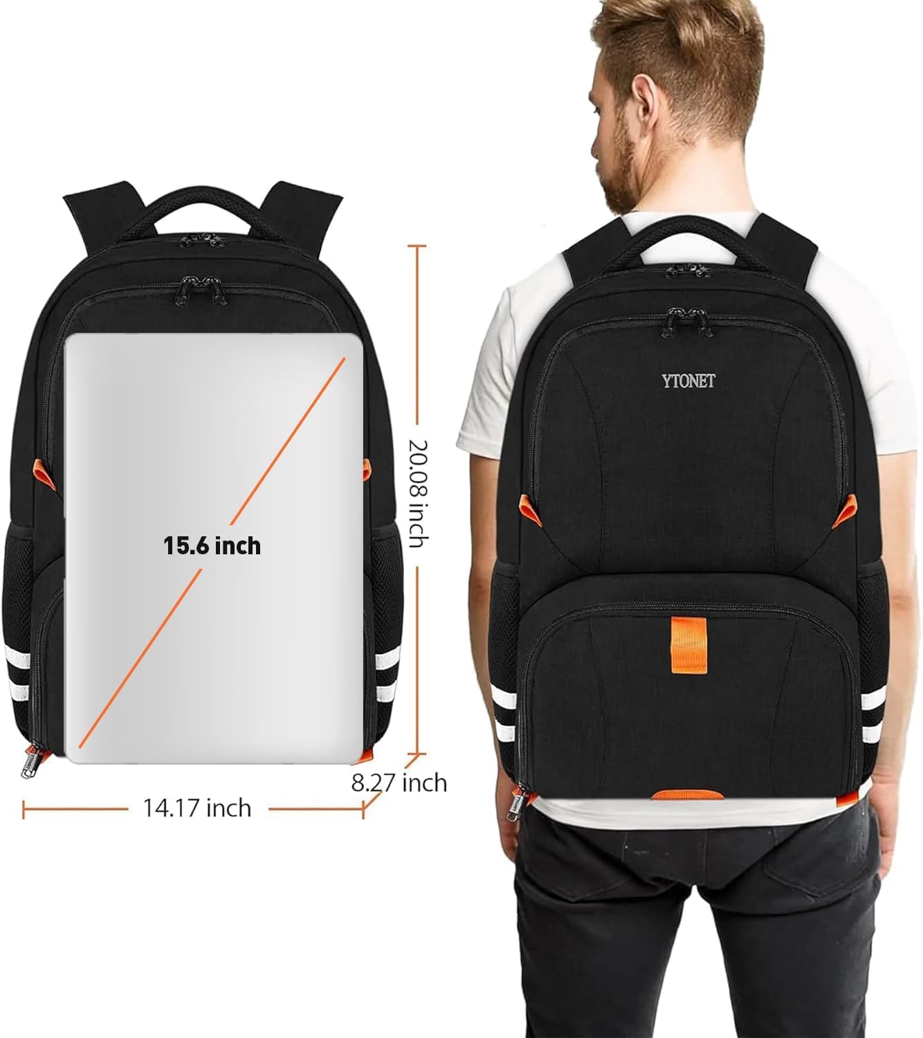 Ytonet Gym Backpack For Men Women, Travel Sports Track Bag With Shoe Compartment, Large Workout Laptop Backpack Water Resistant College Bag Fit 15.6 Inch, Camping, Black