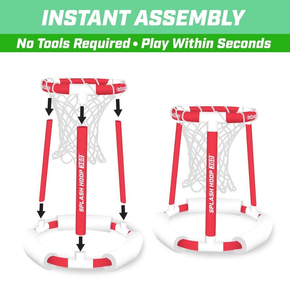 GoSports Splash Hoop 360 Floating Pool Basketball Game - Includes Hoop, 2 Balls and Pump - Red