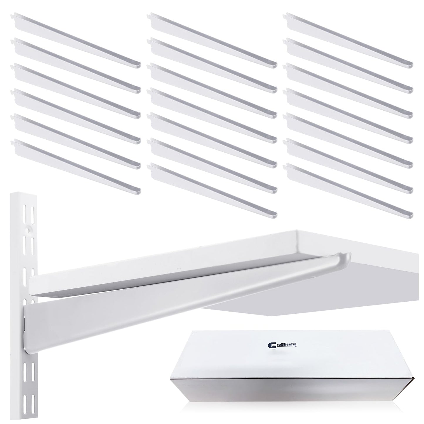 CroBlissful 20 Pcs Adjustable Shelf Brackets for Double Track System Closet Organization Heavy Duty Wire Shelf Brackets(White,11.5 Inch)