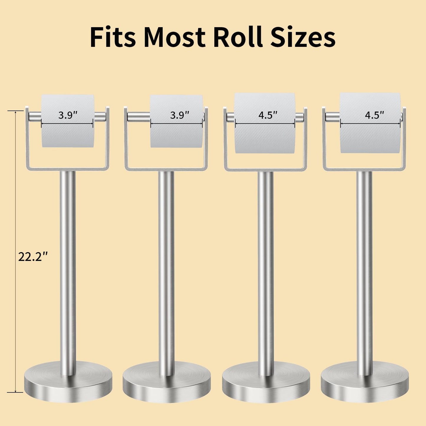 YUMORE Toilet Paper Holder Free Standing, Stainless Steel Toilet Paper Stand, Weighted Base Floor Tissue Roll Holder for Bathroom, Brushed Nickel 200UP