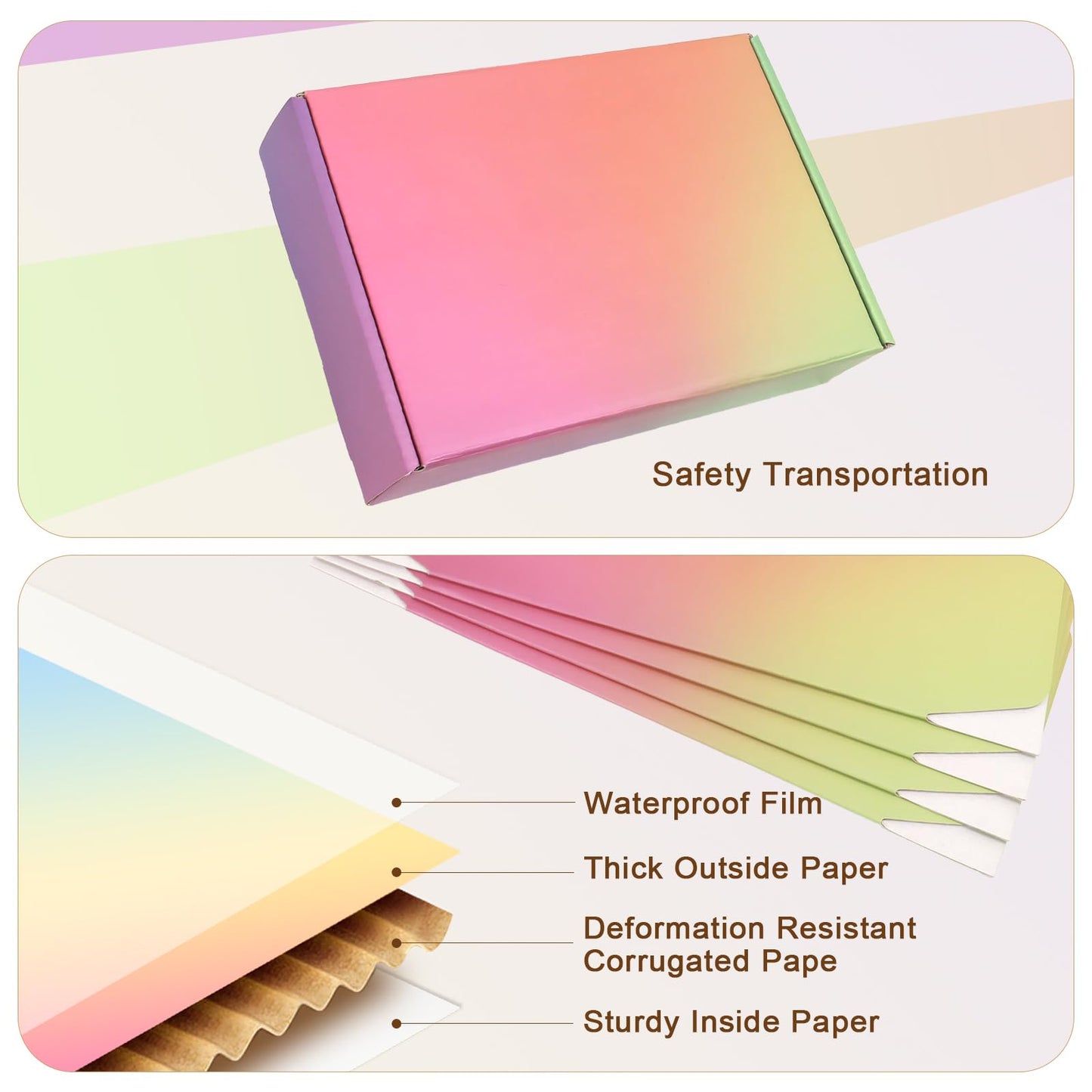 DEZIBOX 9x6x2 Shipping Boxes for Packaging, 45 Pack Rainbow Corrugated Cardboard Mailer Boxes for Small Business, Shipping, Mailing