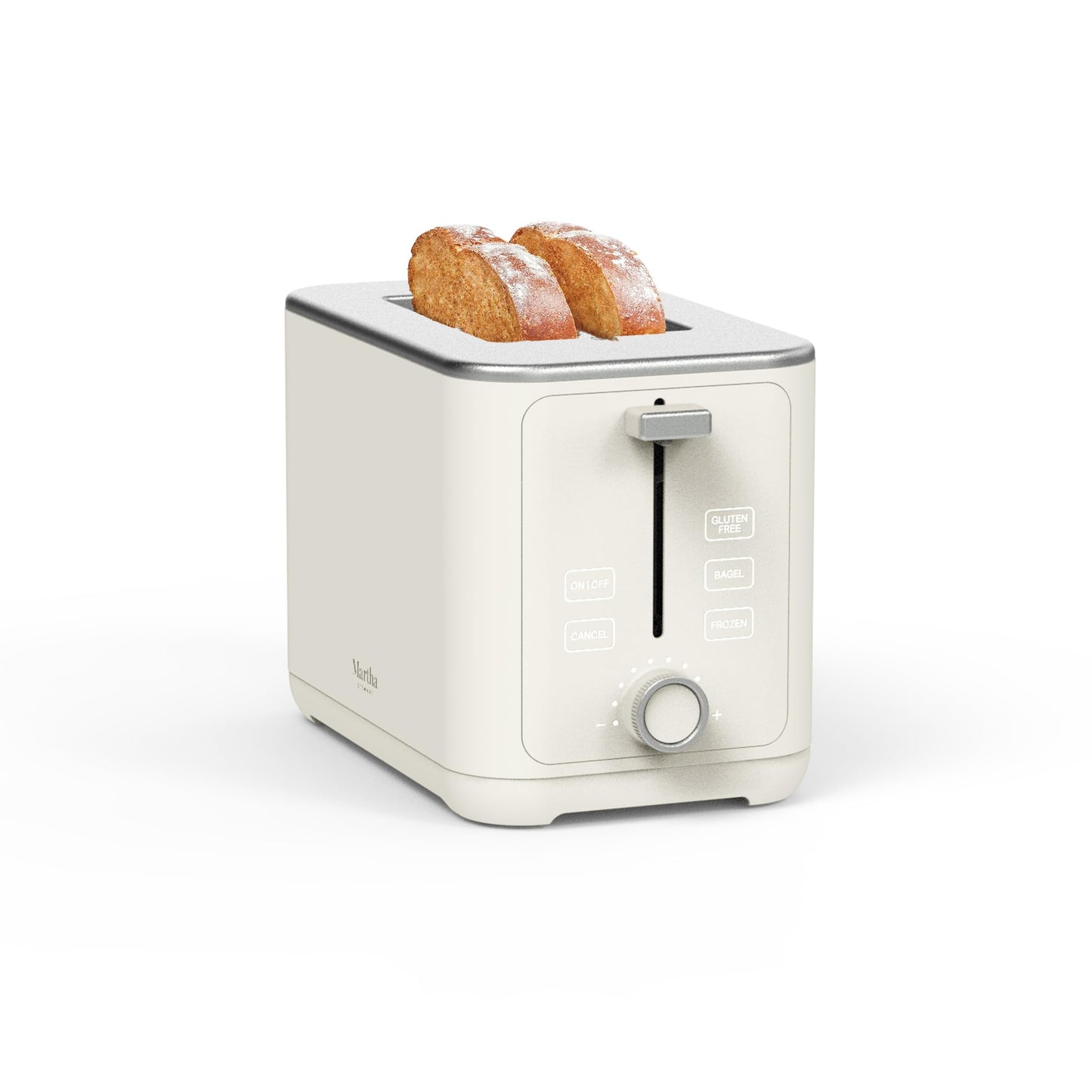 Martha Stewart 2 Slice Toaster, 10 Shade Settings with Defrost, Cancel, Bagel & Gluten-Free, Extra-Wide Self-Centering Slots for Waffles & Artisan Bread, Removable Crumb Tray, Cord Wrap, Linen Cream