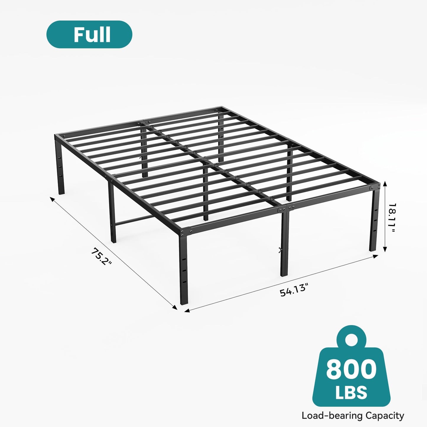 Sweetcrispy Full Size 18 Inch Platform Bed Frame, Heavy Duty Metal Foundation Frame, Noise-Free Sturdy Steel Slats, Underbed Storage, No Box Spring Needed, Quick Setup