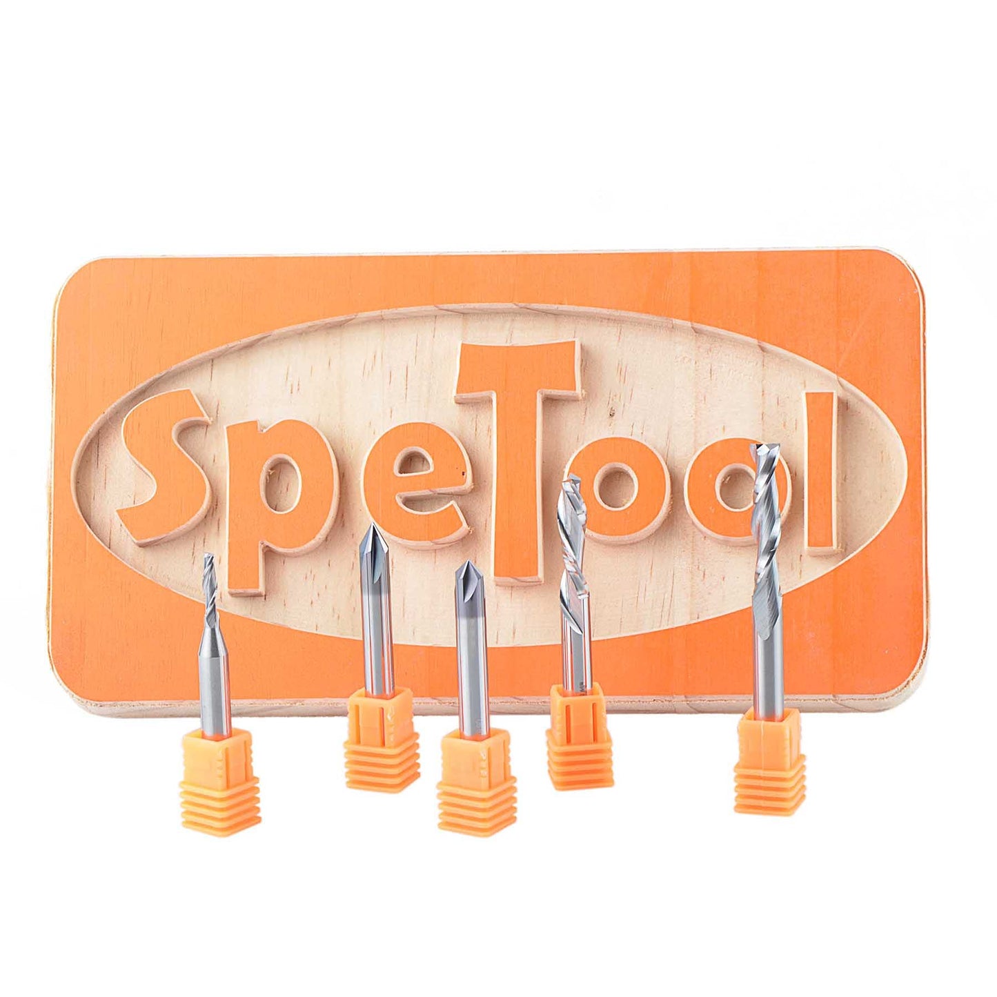 SpeTool 5 Pcs CNC Router Bit Sets Cabide Bit 1/4 Inch Shank Up Down Cut V Groove for Woodwork Beginner Engraving Slot