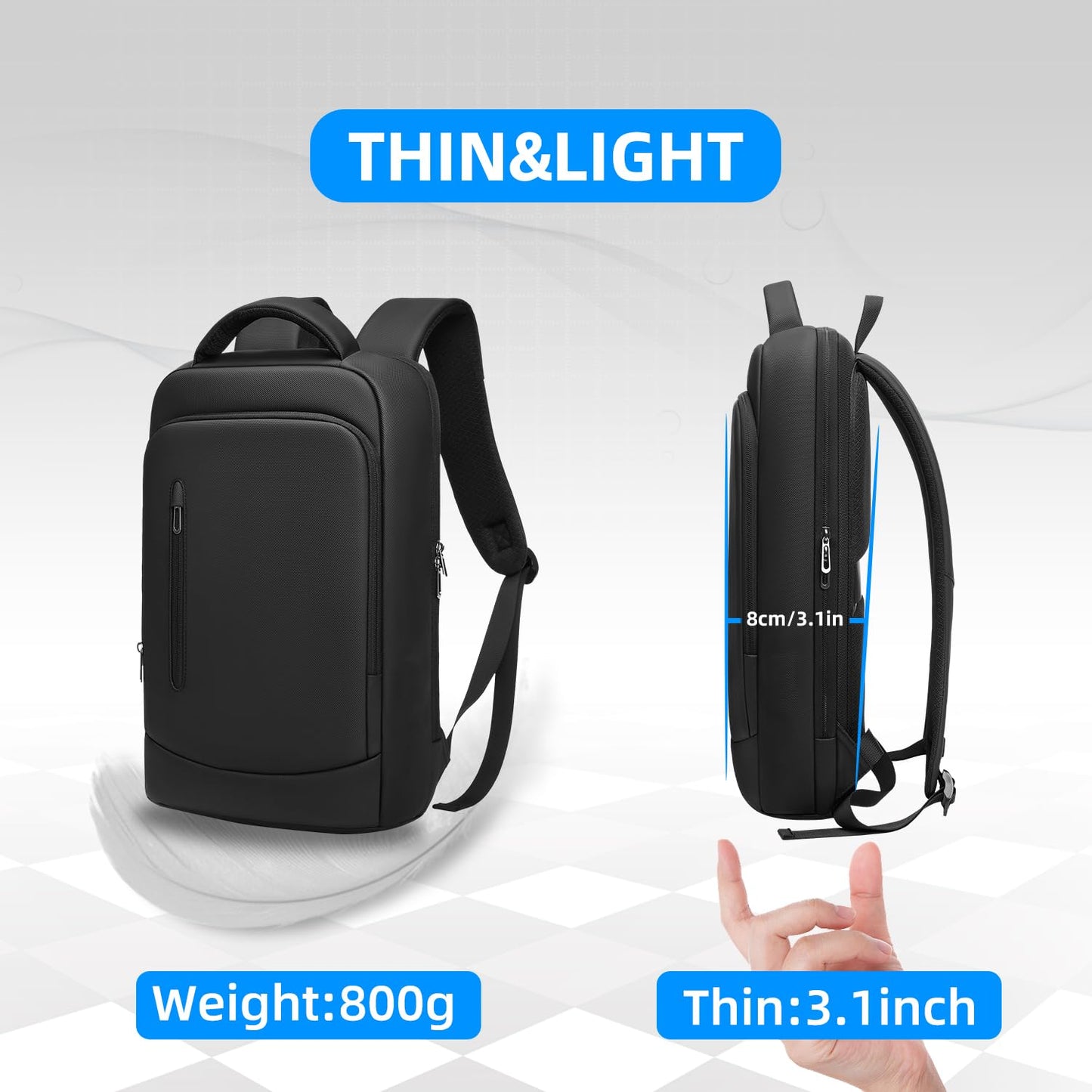 GYakeog Slim Business Laptop Backpack for Men 15.6 Inch Computer Lightweight Anti-Impact Protection Travel Backpacks Water Resistant Laptop Bag for Work Office College-Black