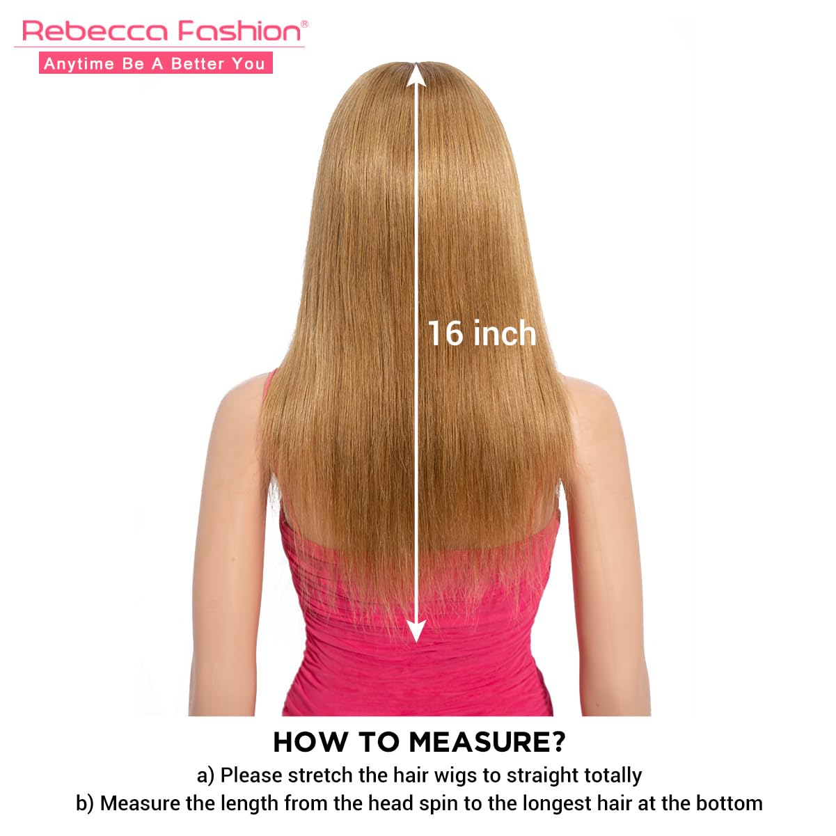 Rebecca Fashion 16 Inch Honey Blonde Straight Wigs with Bangs Human Hair Wigs for Black Women None Lace Front Wigs 10A Brazilian Virgin Hair Glueless Machine Made Wig