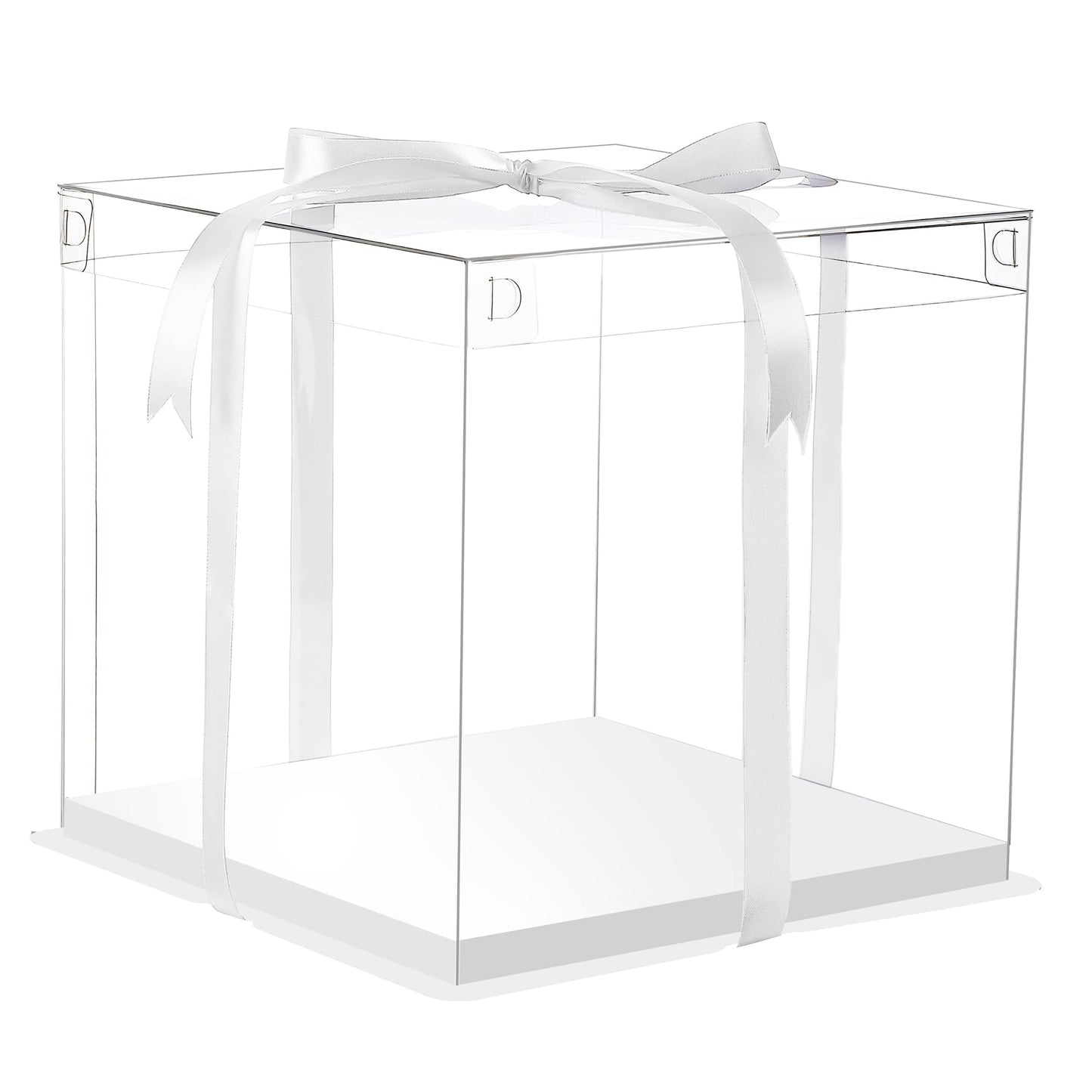 XININSUN 6Pcs Tall Cake Boxes Clear cake Box with Ribbon, 12x12x 10inch,Ideal for Large 10" and 12" Inch Tall Layer Tiered Cakes and Clear Gift Boxes for Wedding Party and Gift Display - White
