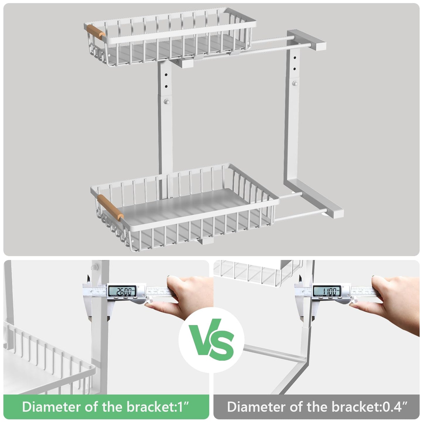 Merrylun Under Sink Organizers,5 Adjustable Height，Metal Pull Out Under Sink Organizers and Storage Shelves with Sliding Drawer 2 pack, White