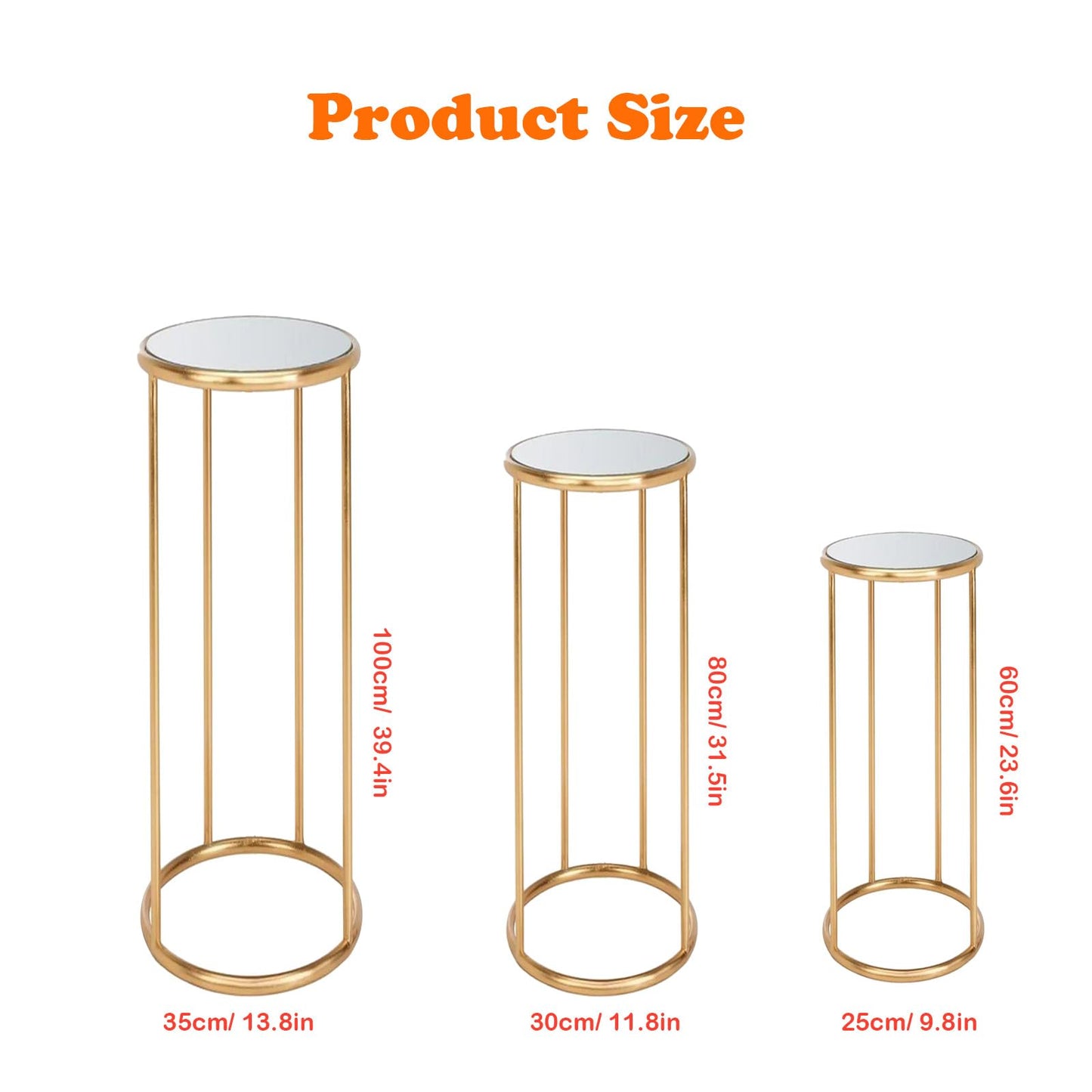 Tectsia 3pcs Metal Cylinder Pedestal Stand for Party, Cilindros Para Decoraciones De Fiestas, Round Cake Pedestal Tables for Wedding Display, Event Decor with Floral Plant, Birthday Backdrop- Gold