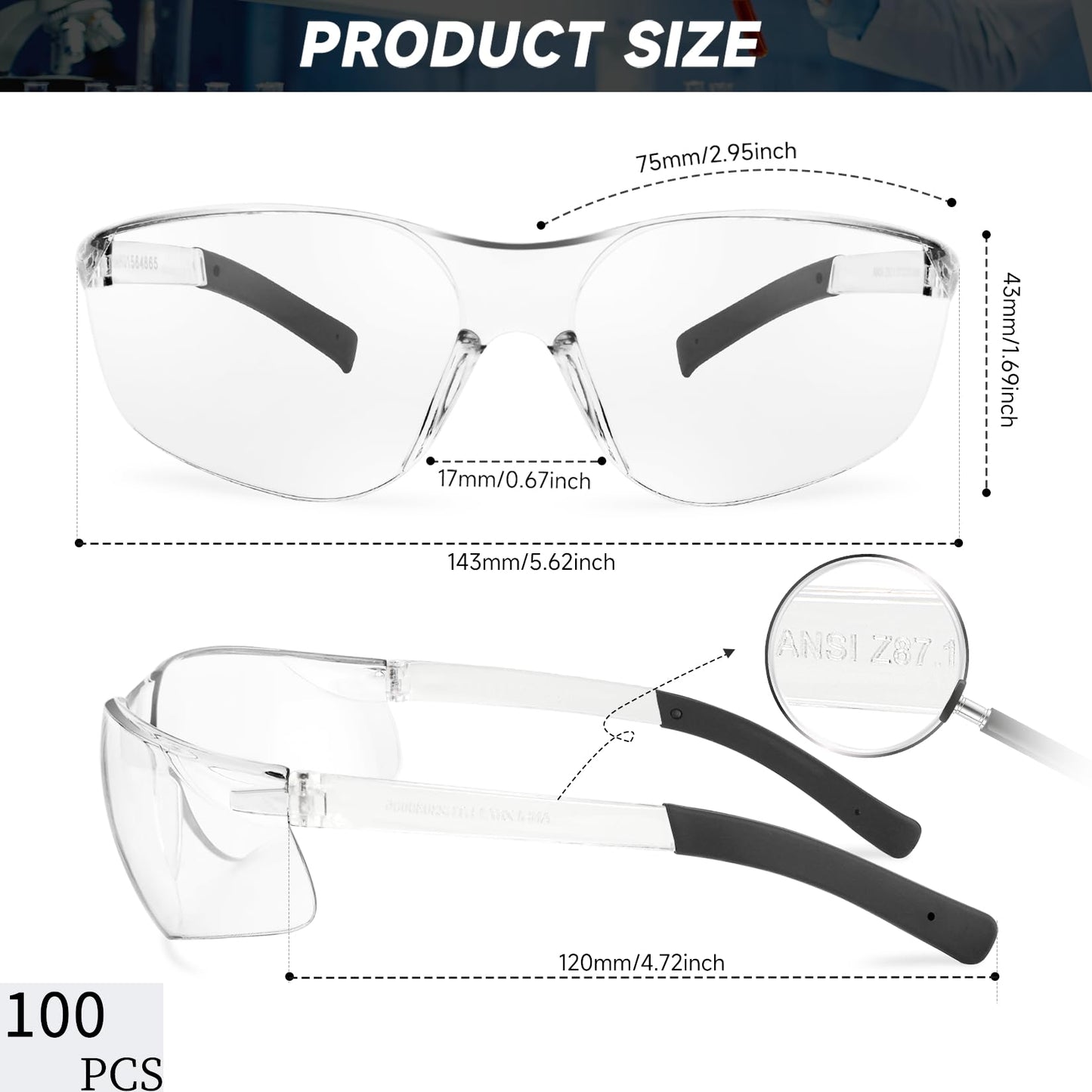 Salfboy Safety Glasses Bulk of 100 ANSI Z87.1 Protective Eyewear Scratch-Resistant for Work, Lab, Construction