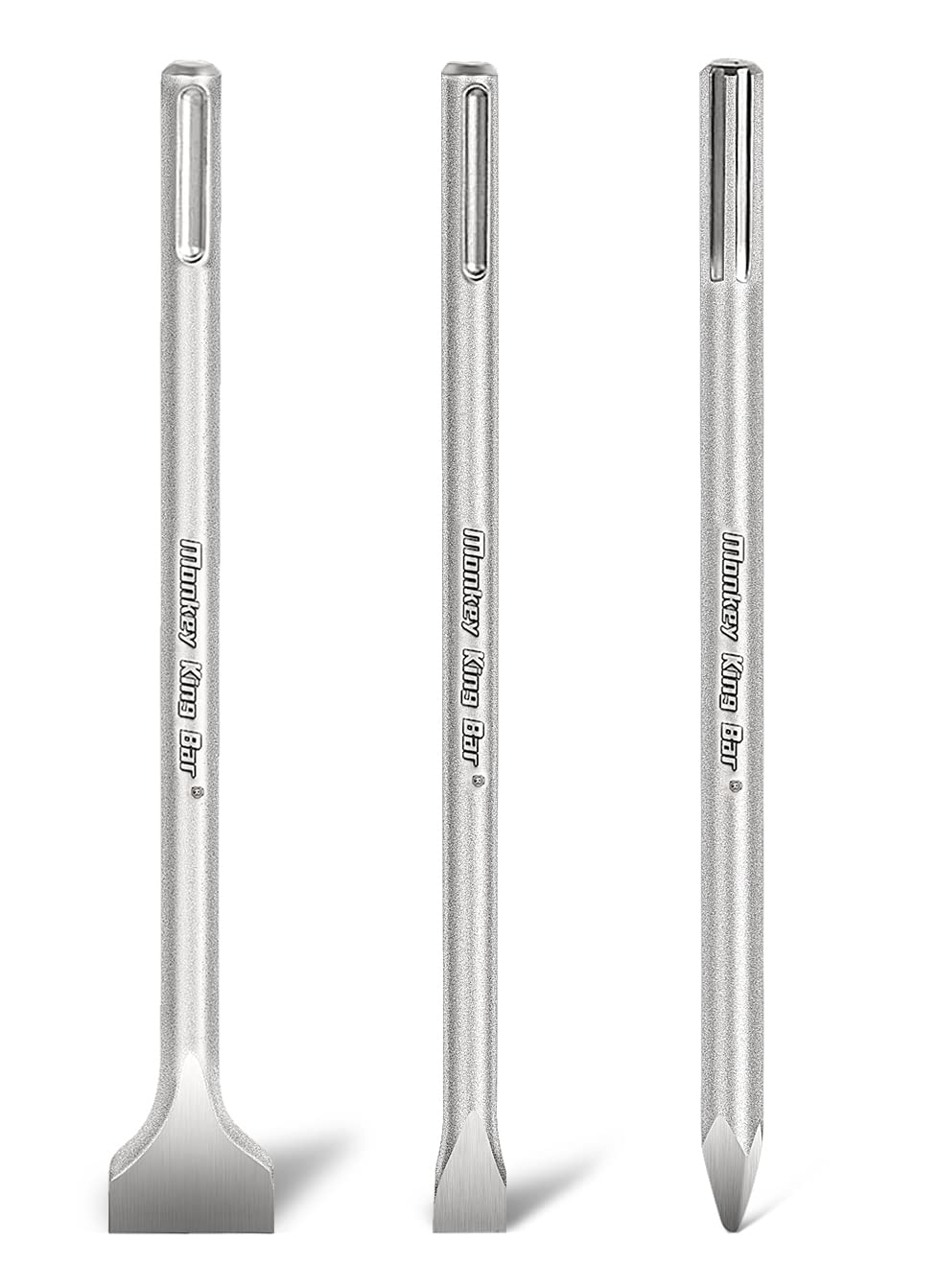Monkey King Bar SDS Max Bits 16" Chisel Set - 3pcs Masonry Drill Bits for All Brand Hammer Drills - Point, Scaling, and Flat Chisels