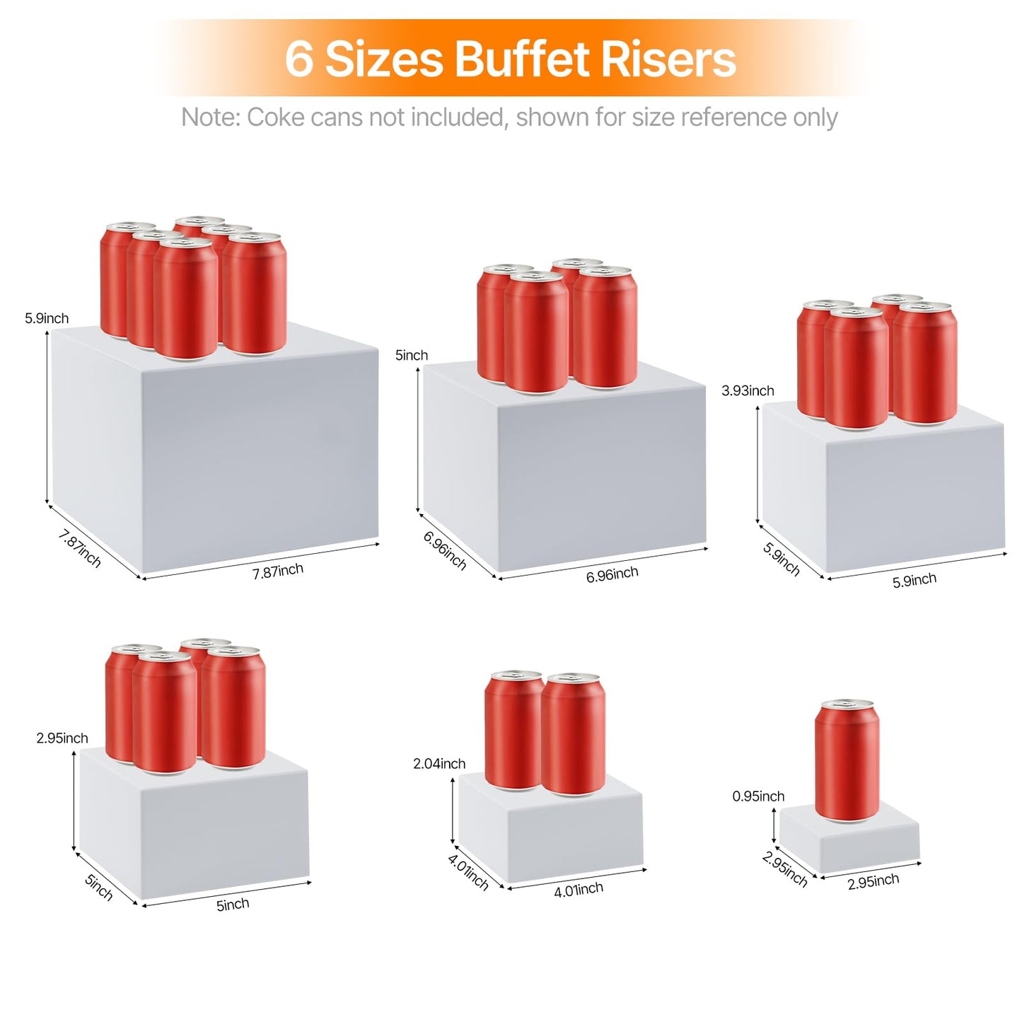 Nestable Buffet Risers - 6 Pcs White Acrylic Food Risers with Signs & Markers – Sturdy Dessert Table Display Stands for Parties, Catering, Jewelry & Collectibles (Easy-Store Stackable Cubes: 8", 7", 6", 5", 4", 3")