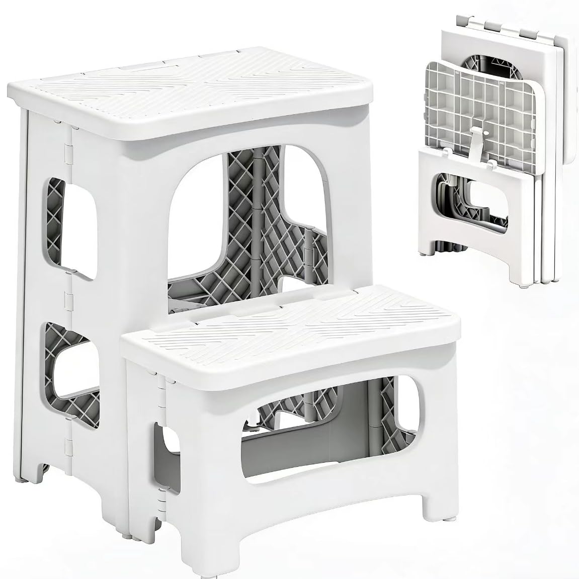 2 Step Stool Foldable, Non-Slip Steps, Folding Step Stool for Adults & Kids, Plastic Stool Pool Ladder, Collapsible Stools 2 Step Ladder for Kitchen Toilet Bedroom Office RV, Holds 330 lbs