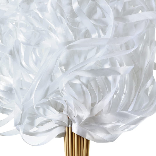 Chalyna 100 Pieces Lace Ribbon Wedding Sticks Colorful Ribbon Streamers Party Streamers with Bells Silk Fairy Stick Wands for Wedding, Party, Holiday, Activities(White)