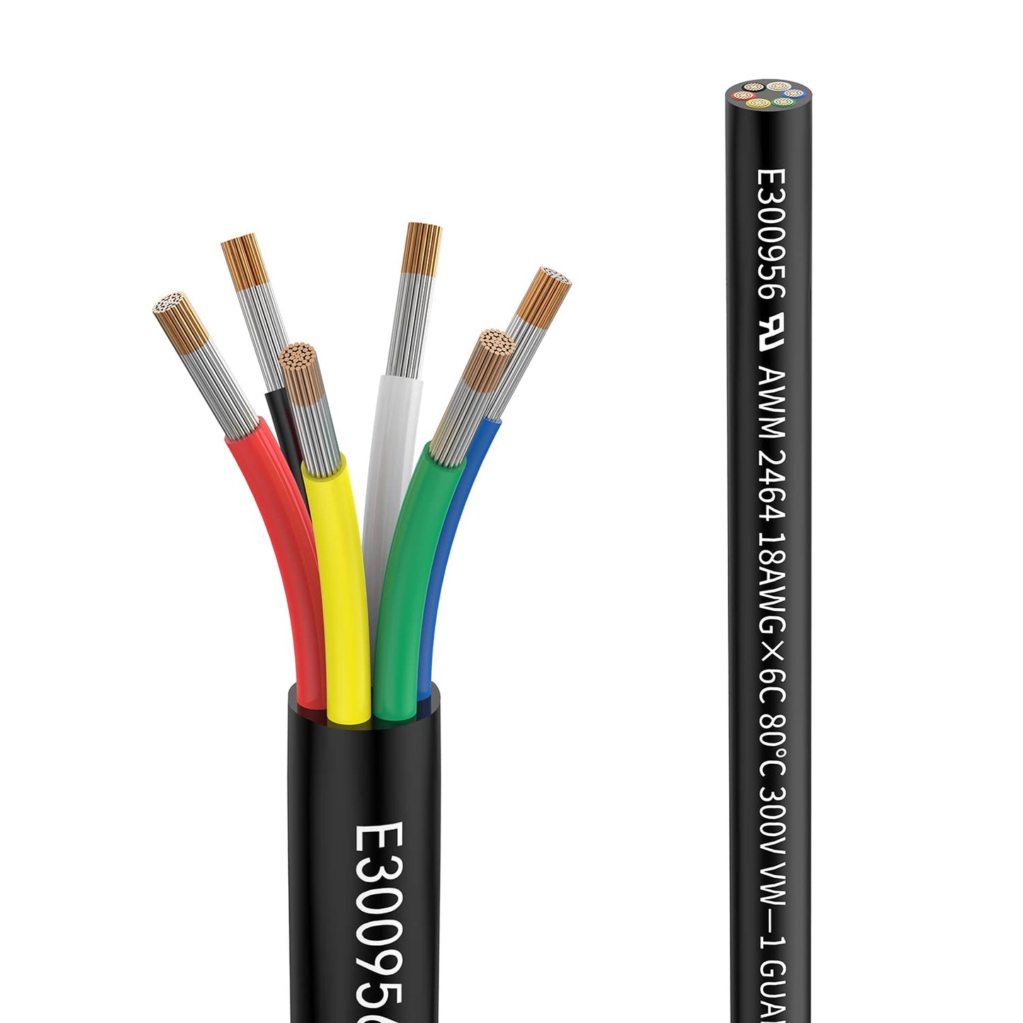 Matugajp 18awg 6 Wire Cable 18/6 Electrical Wire 6 Core Extension Cable 100 feet UL2464 DC 5V/12V/24V/300V 18 Gauge Oxygen Free Stranded Tinned Copper Wire