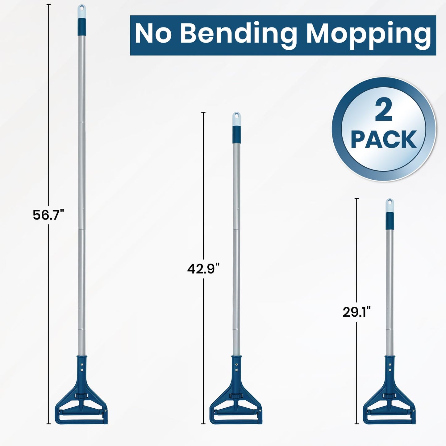 KalTell 2PK Commercial Quick-Change Iron Mop Handle, Heavy Duty Mop Head Replacement Holder for Wet Mop Floor Cleanig, Janitor Supplies