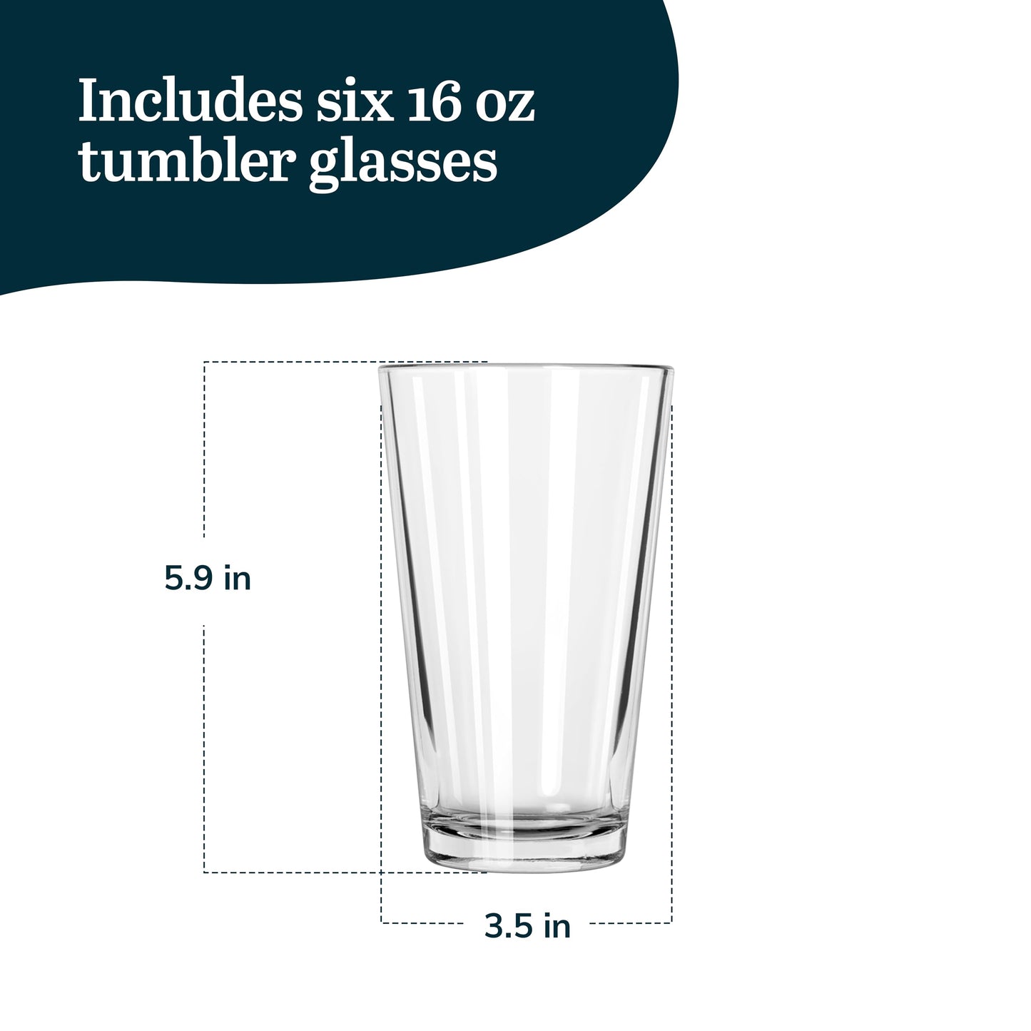 Libbey Bar Essentials Tumbler Glasses Set of 6, Modern Style 16 Oz Glass Set, Dishwasher Safe Tall Drinking Glasses Set for Wine, Beer, and Cocktail