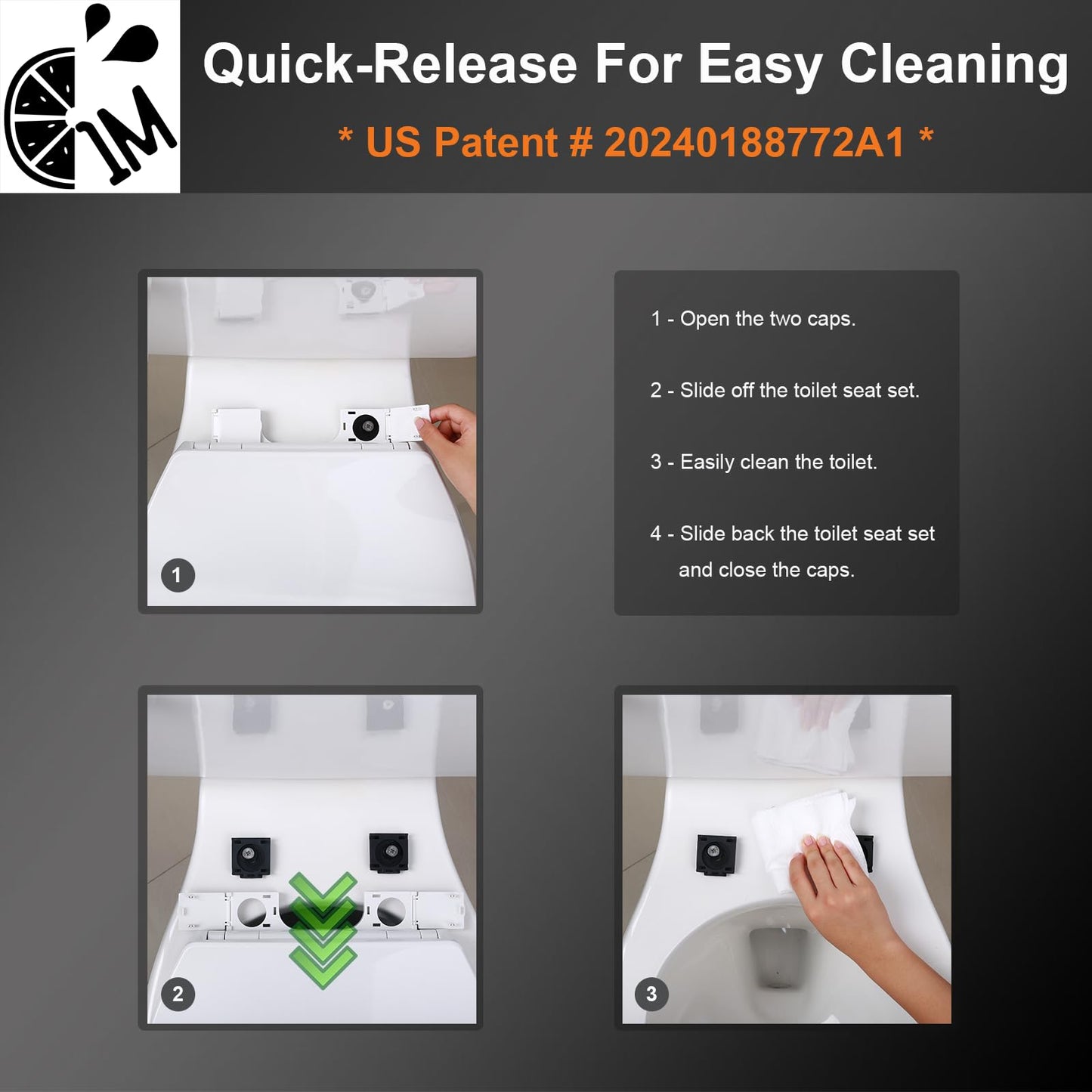 1M Family Toilet Seat, Patented Slow Close & Quick Releasing Technology, Anti-Wiggling, Easy to Install and Clean, Standard Elongated with Toddler Seat Built In (2 Pieces)