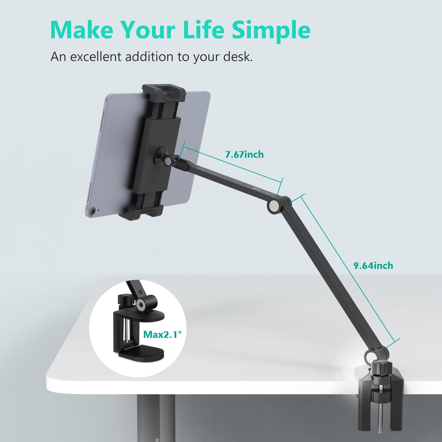 Inifispce iPad Desk Mount, Tablet Holder, Multi-Angle Adjustable Tablet Stand for 4.7''- 13'' Screen Microsoft Surface Pro Series, iPad Series(Black)