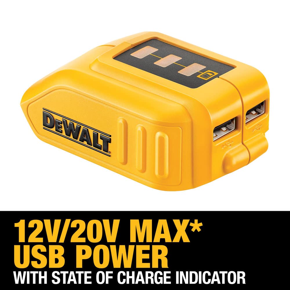DEWALT 12V/20V MAX USB Charger with 2 Ports and State of Charge Indicator(DCB090)