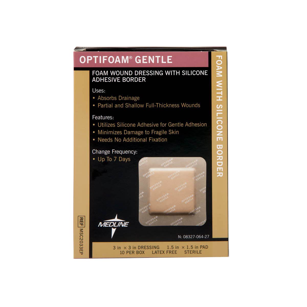 Medline Optifoam Gentle Border Adhesive Dressings, 3 x 3 (Pack of 10) Packaging May Vary
