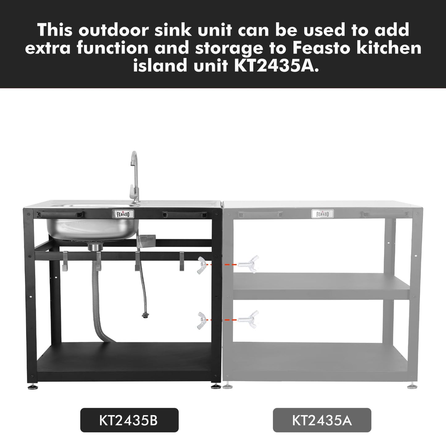 35” Outdoor Grill Cart with Sink, Outdoor Kitchen Sink Station with Hose Hook Up, Free Standing Sink with Wheels, 304 Stainless Steel Sink with Single Bowl, Outdoor Utility Sink with Faucet
