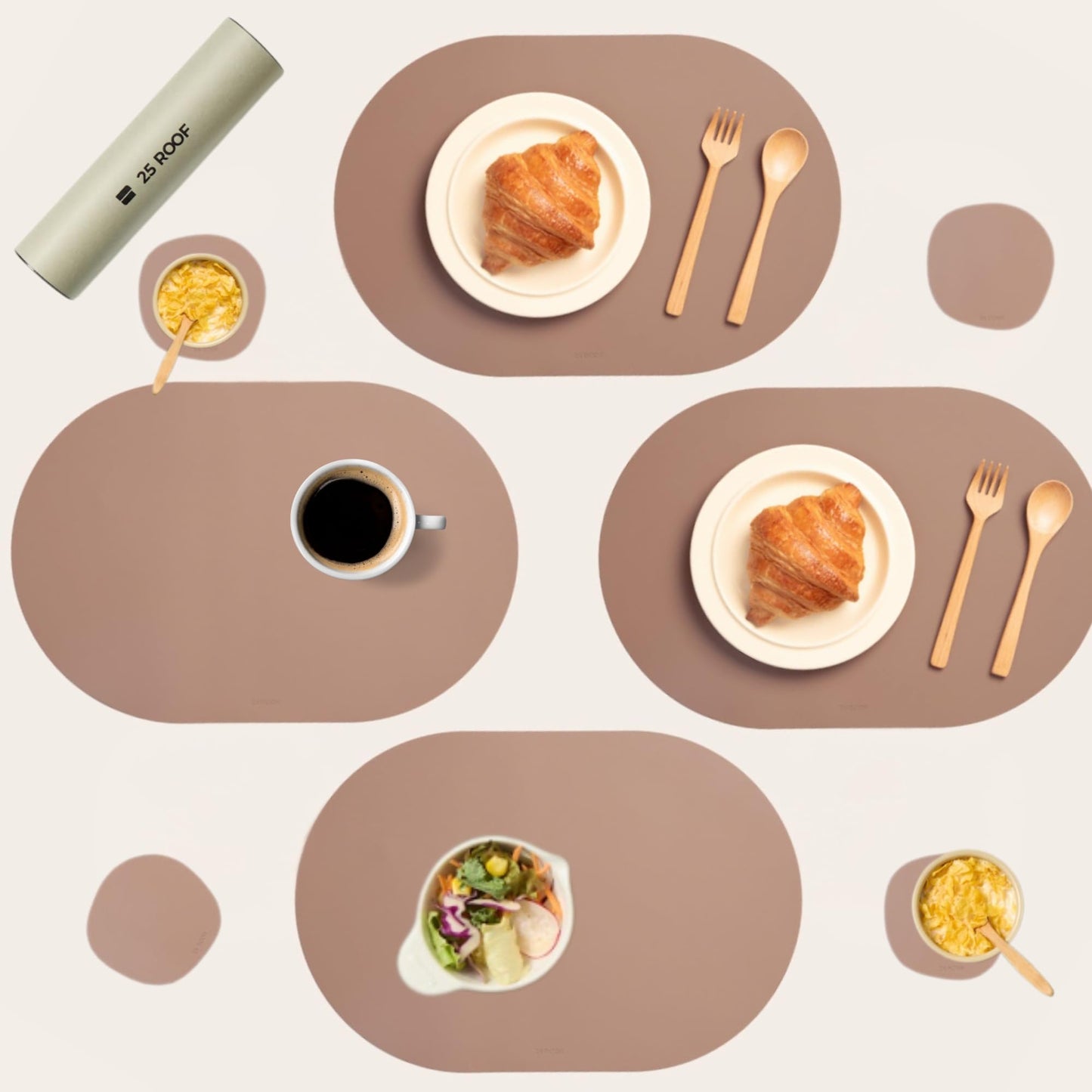 Clay Pink Oval Silicone Placemats Set of 4 with Matching Coasters – Heat Resistant, Waterproof, Easy to Clean Non-Slip Modern Dining Table Mats – Premium Leather Textured Japandi Kitchen Décor
