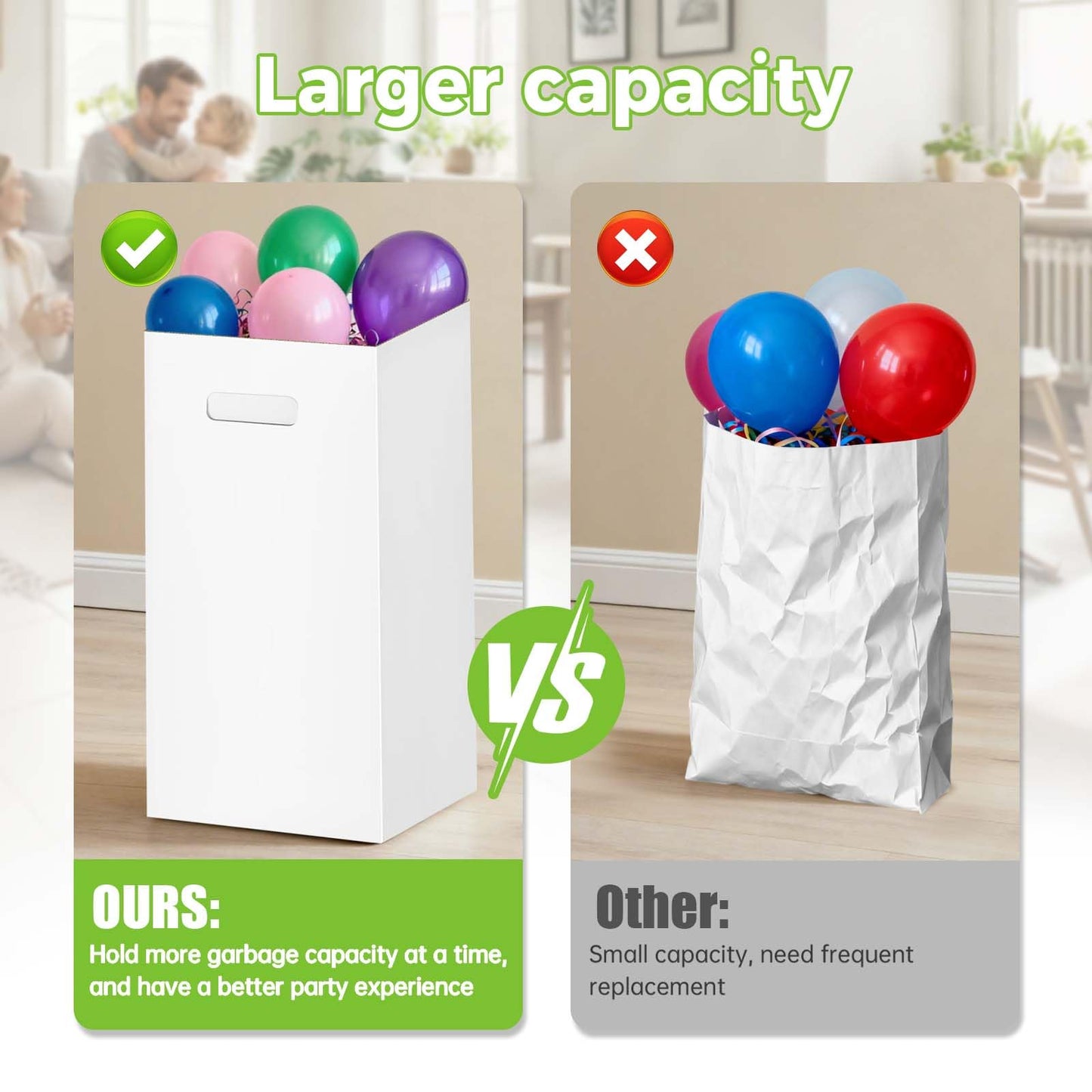 Ickimee 4 Pack 30 Gallon Extra Strong Corrugated Cardboard Disposable Trash Cans for Parties & Events – Heavy Duty Reusable Portable Garbage Cans, Recycling Trash Bins, (White, 30" H x 14" W x 14" D)