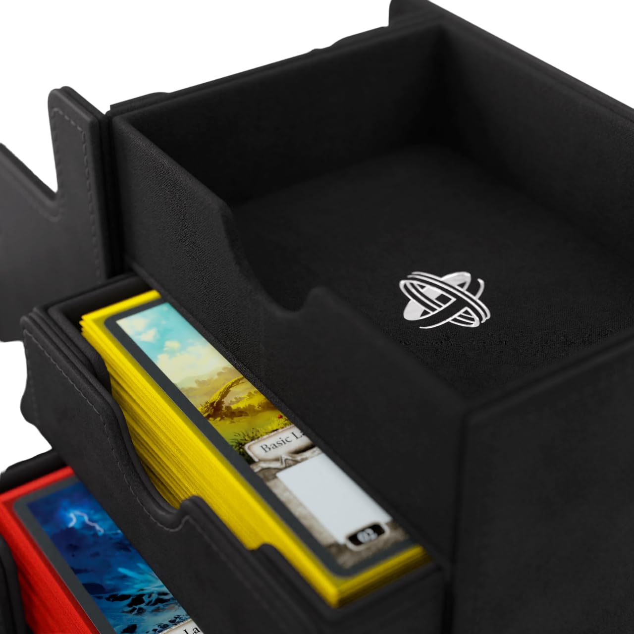 Gamegenic The Academic 133+ XL Premium Deck Box | Double-Sleeved Card Storage | Card Game Protector | Holds Up to 122 Cards Plus Game Accessories | Black/Black Color | Made