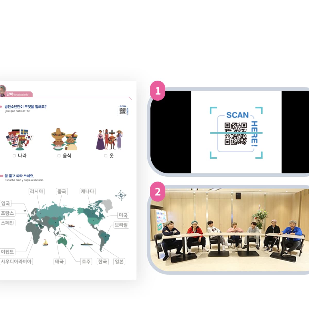 Learn Korean with BTS Spanish Edition - Official BTS Merchandise, Kpop Merch, Gift Idea for BTS Fans, Basic Level Korean Learning Kit/All Ages (Kids to Adults), Includes MotiPen