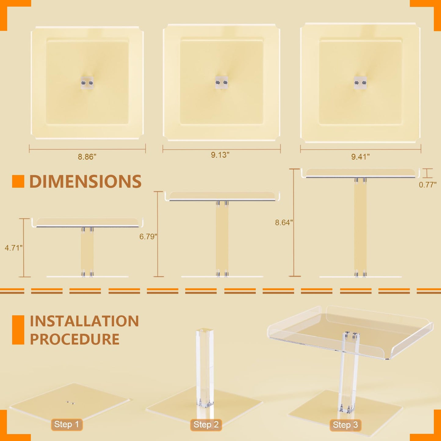 Bakzon 3 Piece Cupcake Stand, Acrylic Dessert Table Display Set, Clear Square Serving Trays for Birthday, Wedding, Baby Shower