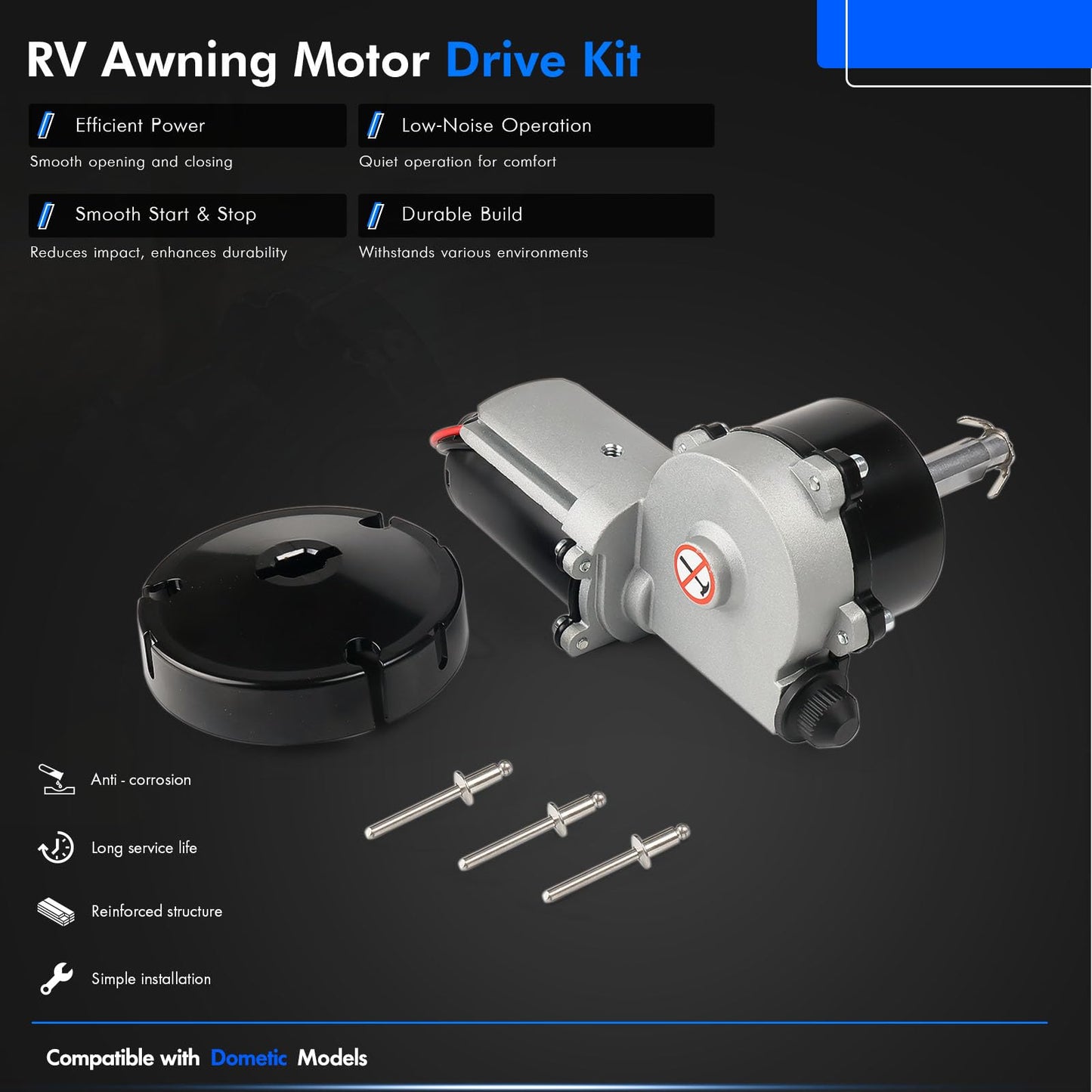 3317084.000U RV Awning Motor Drive Repair Kit Assembly Fit for Dometic 9200 Series Power Awnings, Replace# 3316605.001, 3316605.017, Black