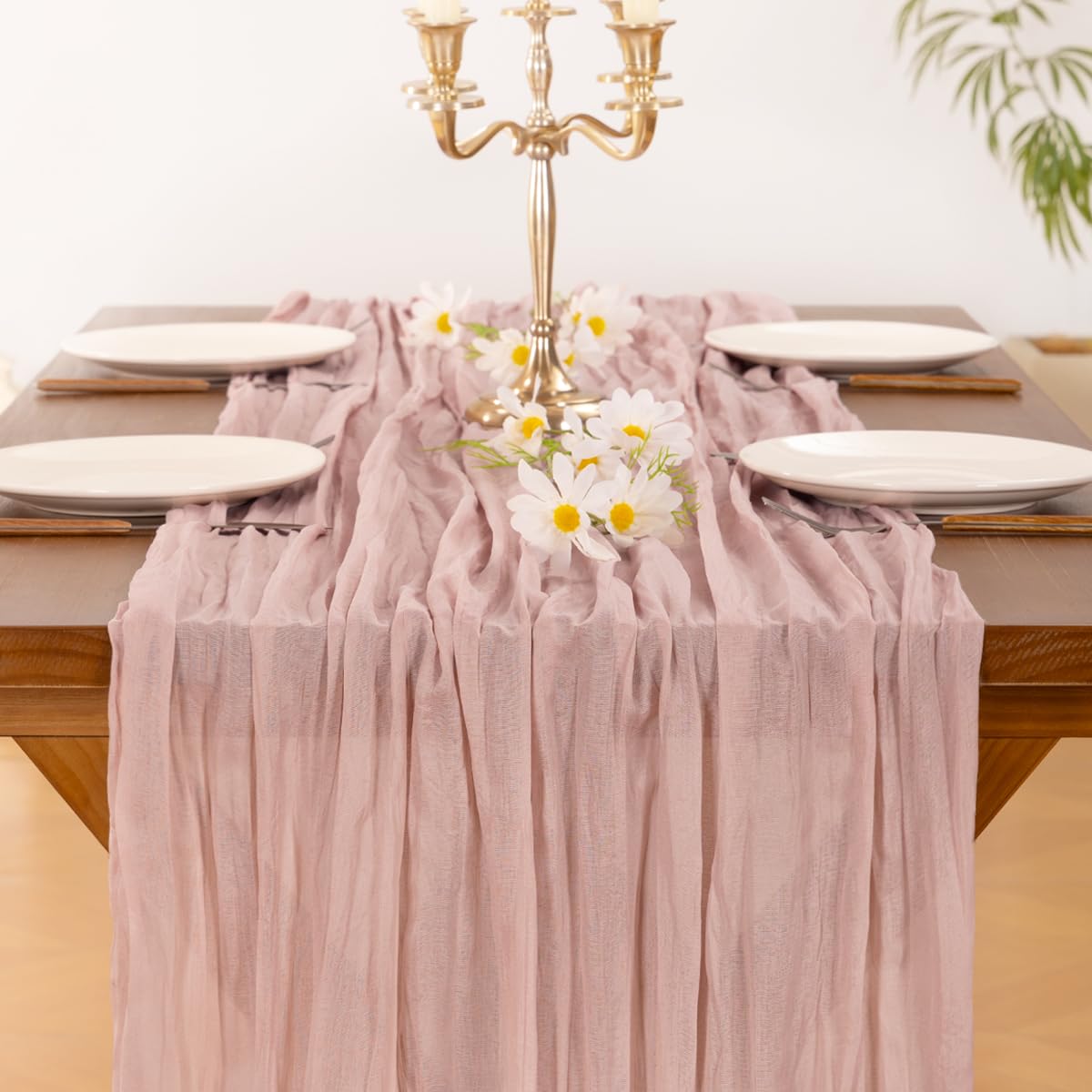 Socomi10pcs Pink Cheesecloth Table Runner Boho Rustic Gauze Dusty Pink Summer 120 inch 10FT Cheese Cloth Runner for Wedding Party Baby Shower Birthday Home Decor Holiday Decorations