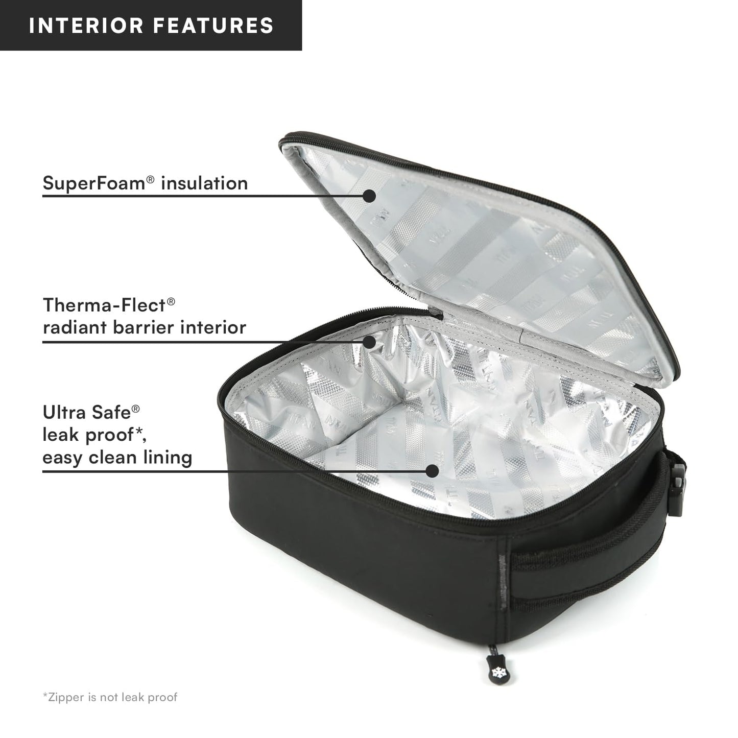 Titan by Arctic Zone Fridge Cold Lunch Box with 2 Gel Ice Packs, Small Insulated Cooler Bag with Leak Proof Lining for School and Work, Black Ice