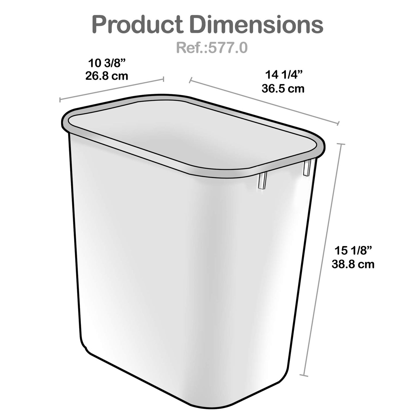 Acrimet Wastebasket, Deskside Bin, 6.75 Gallon/ 27 Quart/ 24 Liter, Trash Waste Can (Plastic) (White Color) (Set of 4)