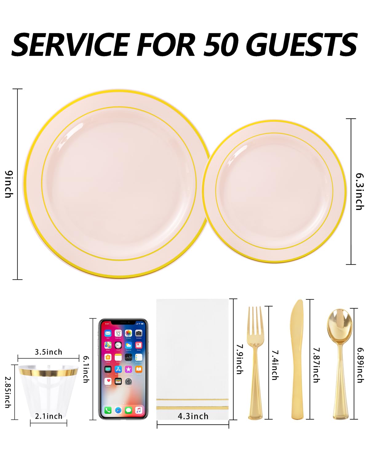 GATHER 350PCS Pink Plastic Plates - Disposable Plastic Dinnerware Set Include 100 Pink Plates, 150 Silverware, 50 Napkins, 50 Cups for Party & Wedding & Baby Shower
