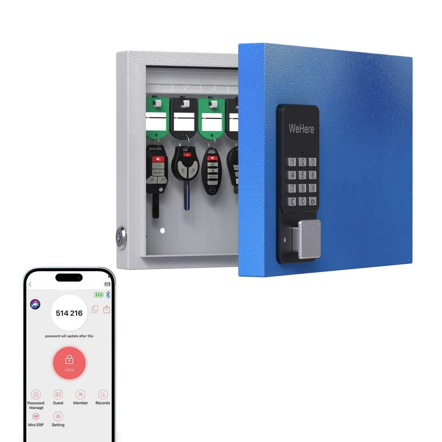 WeHere 16 Key Lock Box Wall Mount, APP Bluetooth/One Time Password Share/Wi-Fi Remote/Fixed Code/Key Unlock, Smart Key Cabinet, Key Organizer Box for Apartment, Hotel, Office, House Key Manage