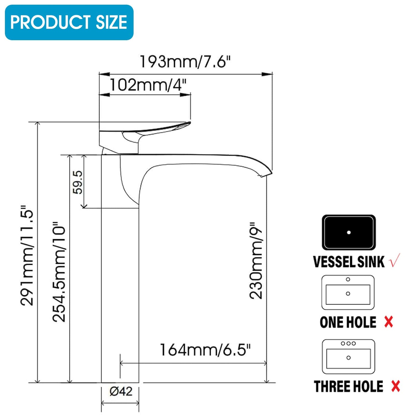 Tall Vessel Sink Faucet Bathroom Waterfall Faucet Brushed Gold Finished Single Handle Matte Black Vanity Bathroom Faucet Basin Mixer Tap with Water Supply Hose and Pop Up Sink Drain