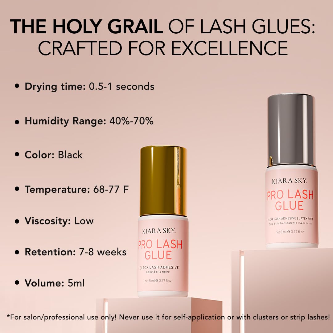 KIARA SKY Professional Lash Pro Glue | Extra Strong | 0-1s Dry Time | 8 Weeks Retention | Semi-Permanent | Maximum Hold | Black 0.17 Fl Oz