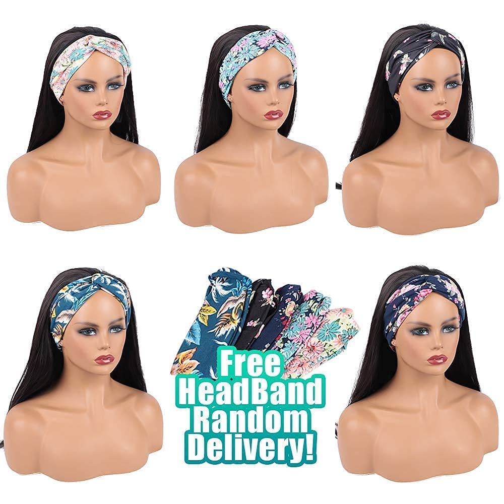 TNICE Headband Wig Human Hair Straight 20 Inch Brazilian Virgin Human Hair Headband Wigs for Black Women Glueless None Lace Front Human Hair Wigs Straight Headband Wigs Natural Color 150% Density