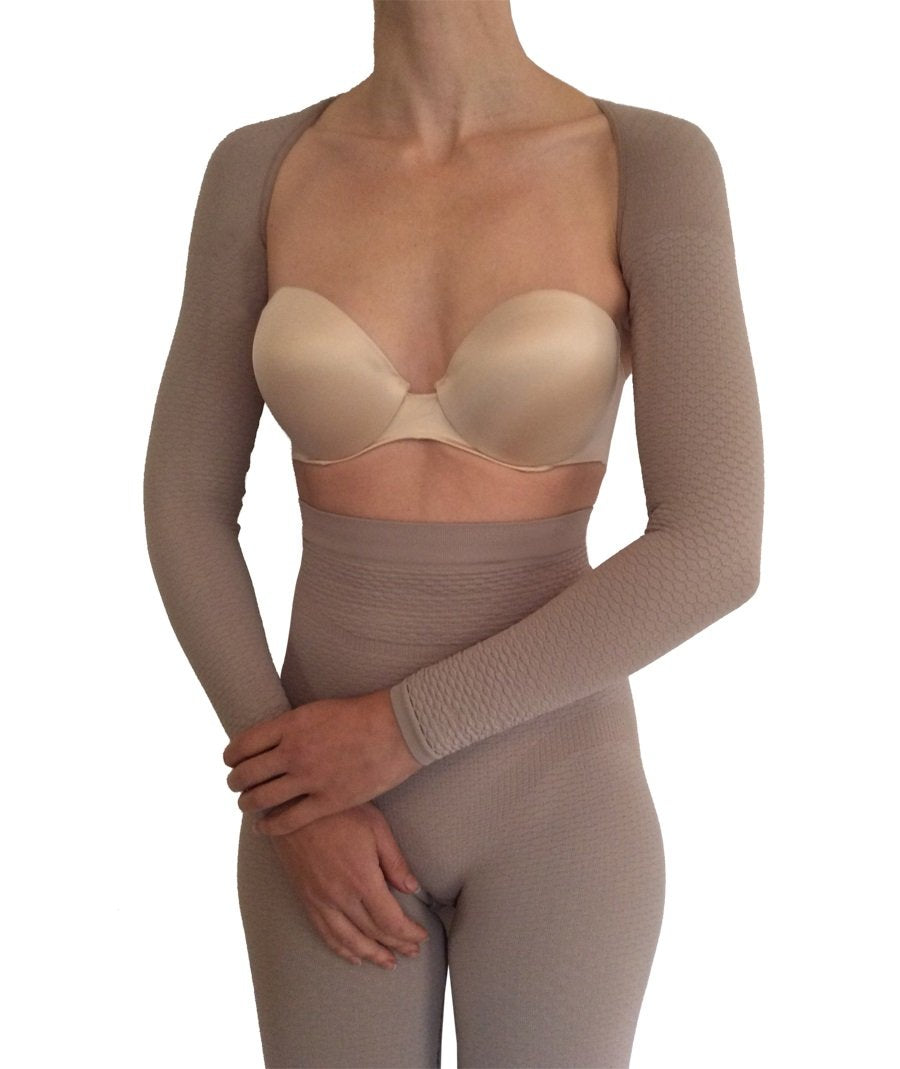 Bioflect® Compression Arm Sleeves Wrap with Bioactive Fibers and Raised Massaging Knit - for Support and Comfort - Sand 2XL