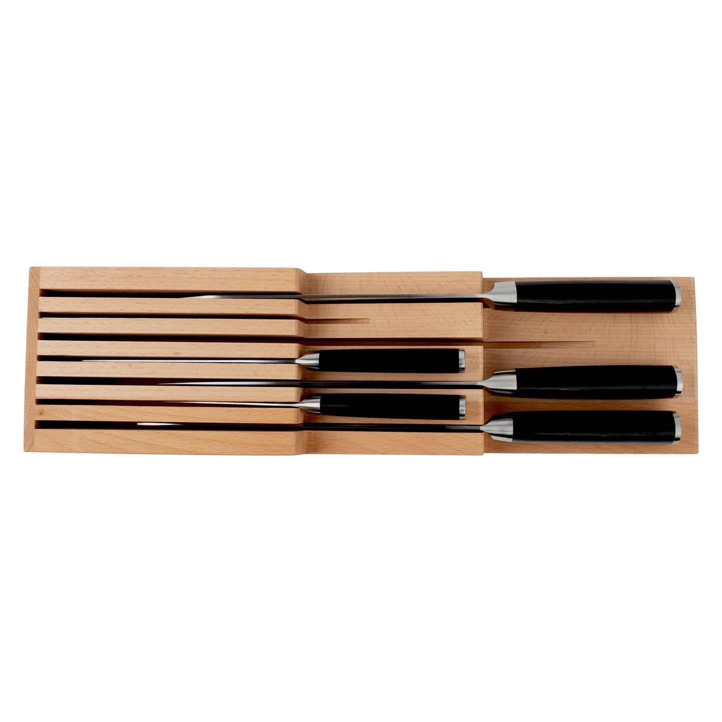 Shun Drawer Knife Tray, 7 Slot Wooden Knife Holder, Genuine Beechwood, Kitchen Storage for Professional and Home Chefs