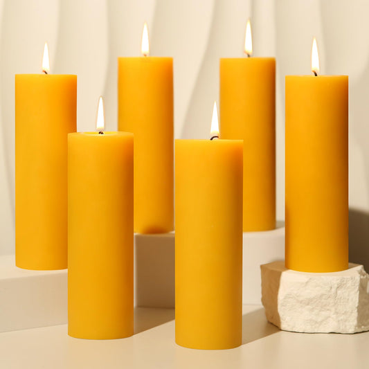 6 Pack Natural Beeswax Pillar Candles,360 Hours Long Burning Unscented Beeswax Candles,100% Pure Bees Wax Candles for Home,Emergency,Dripless Pillar Candle Bulk,2x6in